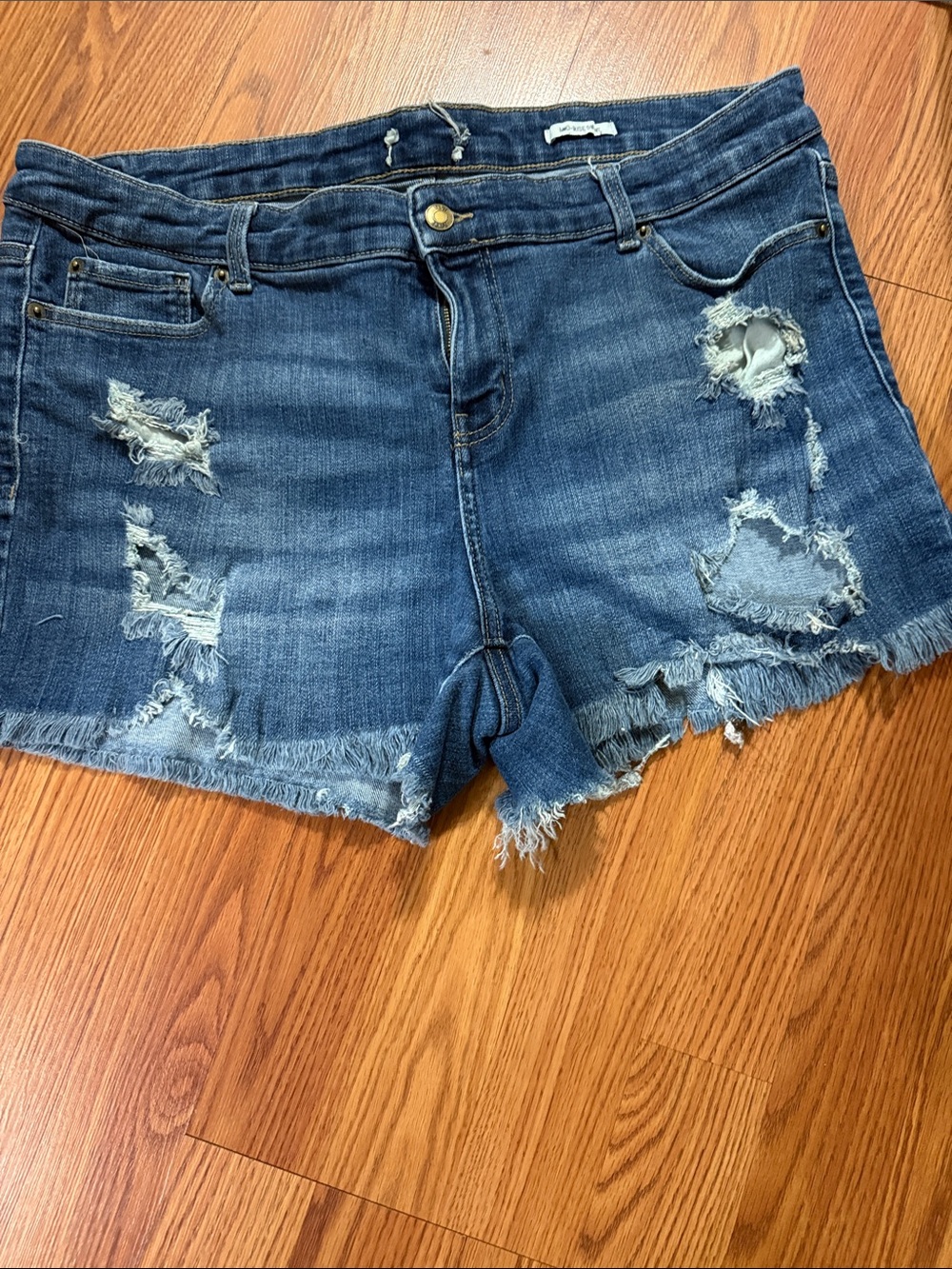 True Craft Distressed Dark Blue Denim Jean Shorts